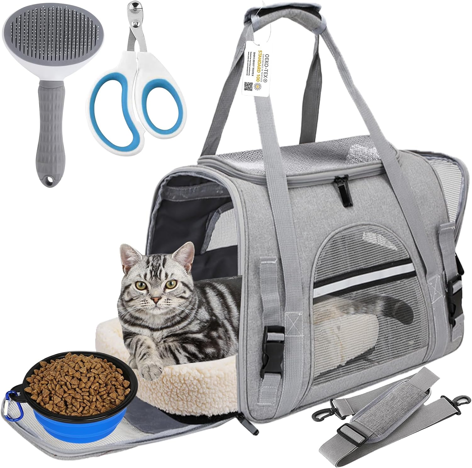 Pet Carrier Bag Airline Approved Up for Cats and Dogs Up to 20LBs, Soft Cat Carrier Dog Carrier Travel Kitten Carrier with Mat, Nail Clipper, Brush, Foldable Bowl Cat Accessories Pet Carrier Bag Airline Approved Up for Cats and Dogs Up to 20LBs, Soft Cat Carrier Dog Carrier Travel Kitten Carrier with Mat, Nail Clipper, Brush, Foldable Bowl Cat Accessories - Image 1